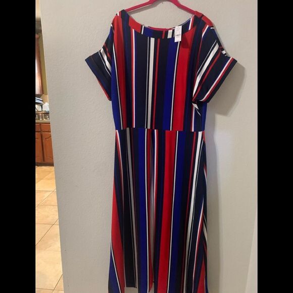 New York & Company Multi-colored High-Low Striped Stretch Duster Top XXL - Picture 3 of 10